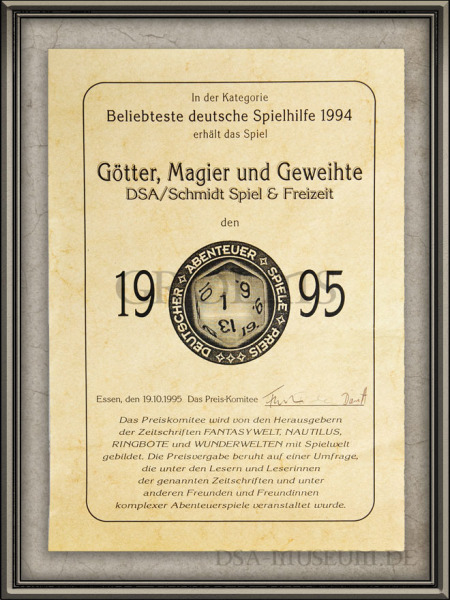 DSA_Schwarze_Auge_Museum_Aventurien_Urkunde_Deutscher_Abenteuer_Spiele_Preis_Götter_Magier_Geweihte