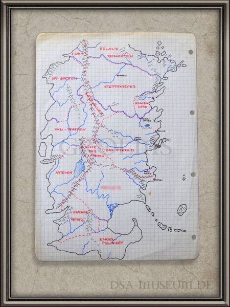Frühe Skizze der Güldenland-Karte (später auch Myranor genannt)